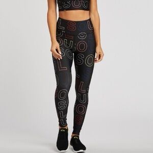 soulcycle Black High-Waist Leggings with Multicolor Logo Print